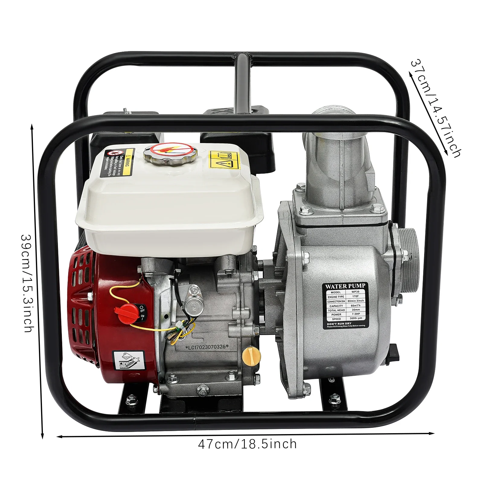 3인치 4행정 210cc 엔진 워터 펌프 7.5마력 가솔린 엔진 워터 펌프 수동 시동 관개용