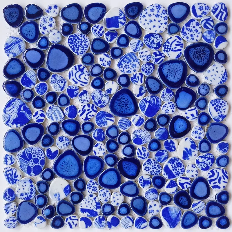 

Blue White Art Pattern Porcelain Glazed Ceramic Mosaic Tiles,Bathroom Shower kitchen backsplash swimming pool Wall Floor tiles