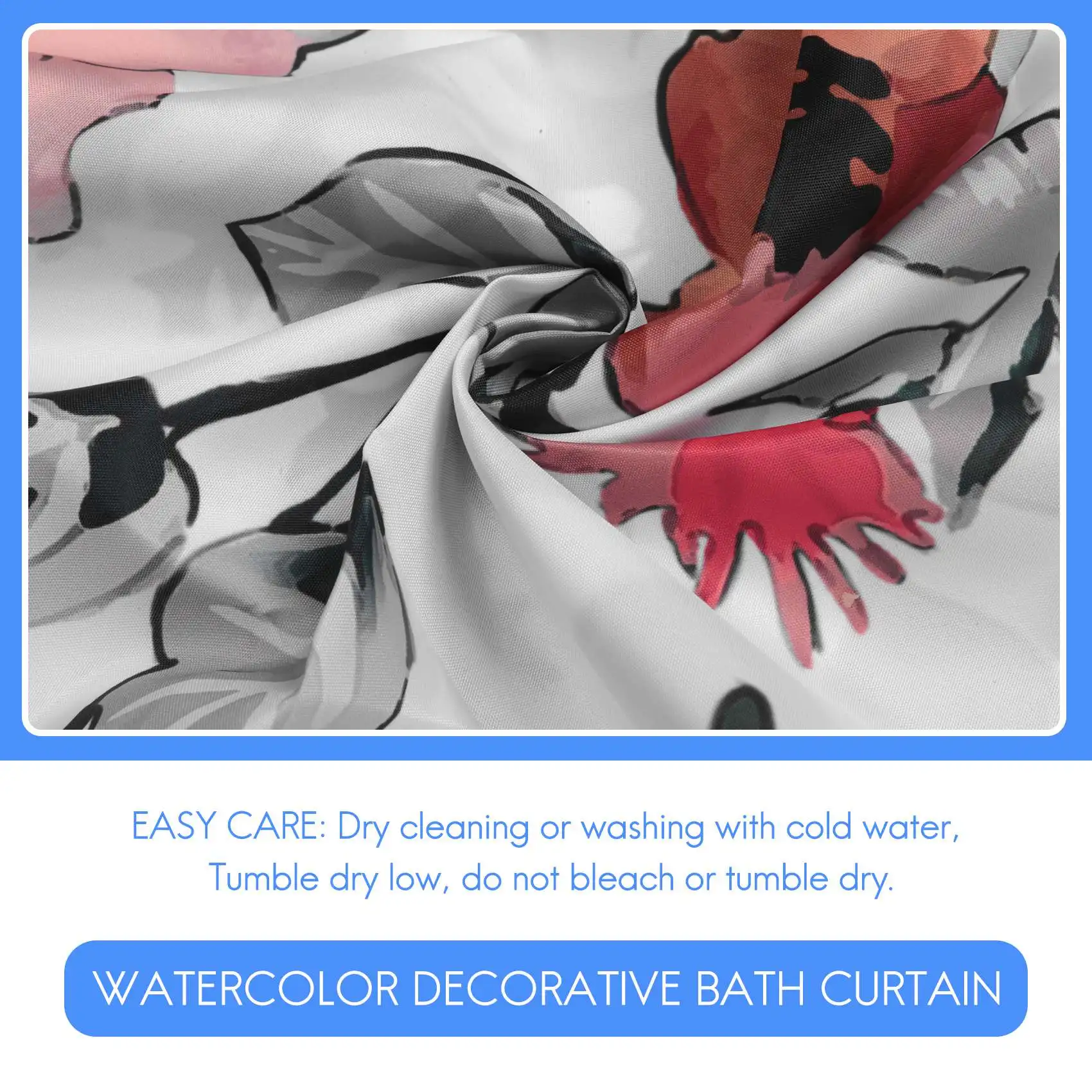 

Floral Shower Curtain With 12 Hooks Watercolor Botanical Flowers Decorative Bath Curtain Modern Bathroom Accessories-AS97