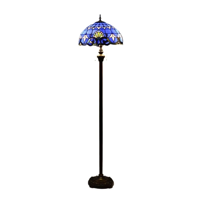 

16inch 40cm Vintage Stained Glass Blue Lampshade European Living Room Hotel Lobby Garden Light Modern Tiffany Style Floor Lamp