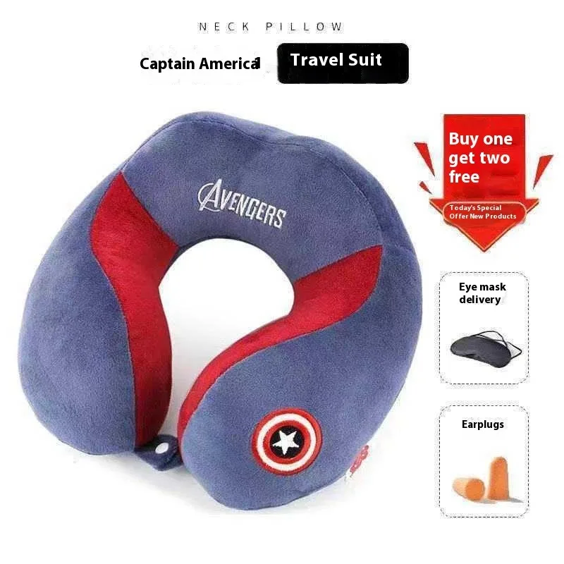 Marvel Figure Soft U‑Shaped Neck Pillow Portable Travel Neck Support Pillow Comfortable U Pillow Car Airplane Office Nap Rest