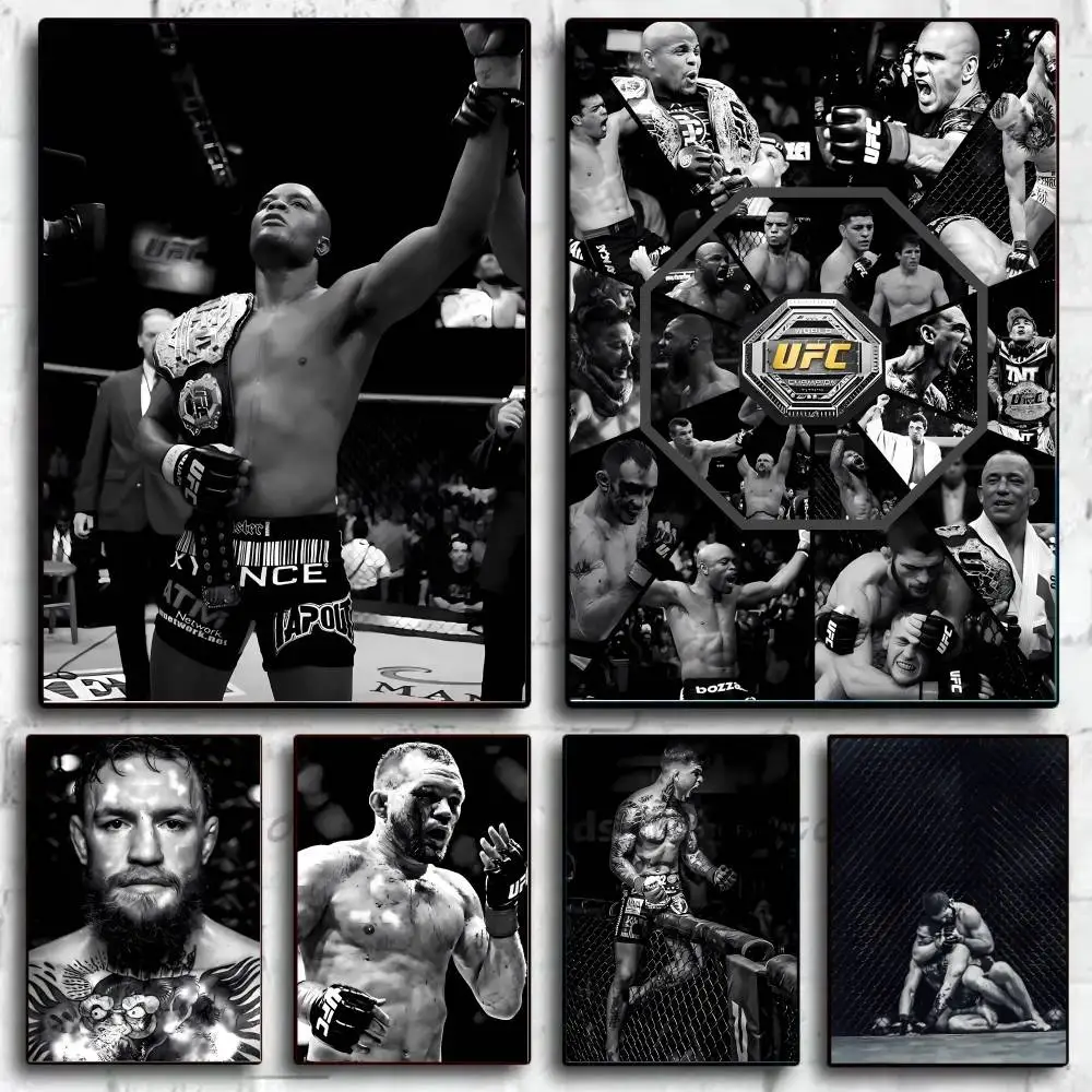 1pc preto e branco u-ultimate luta campeonato ufc cartaz auto-adesivo arte adesivo de papel à prova dwaterproof água café casa bar sala