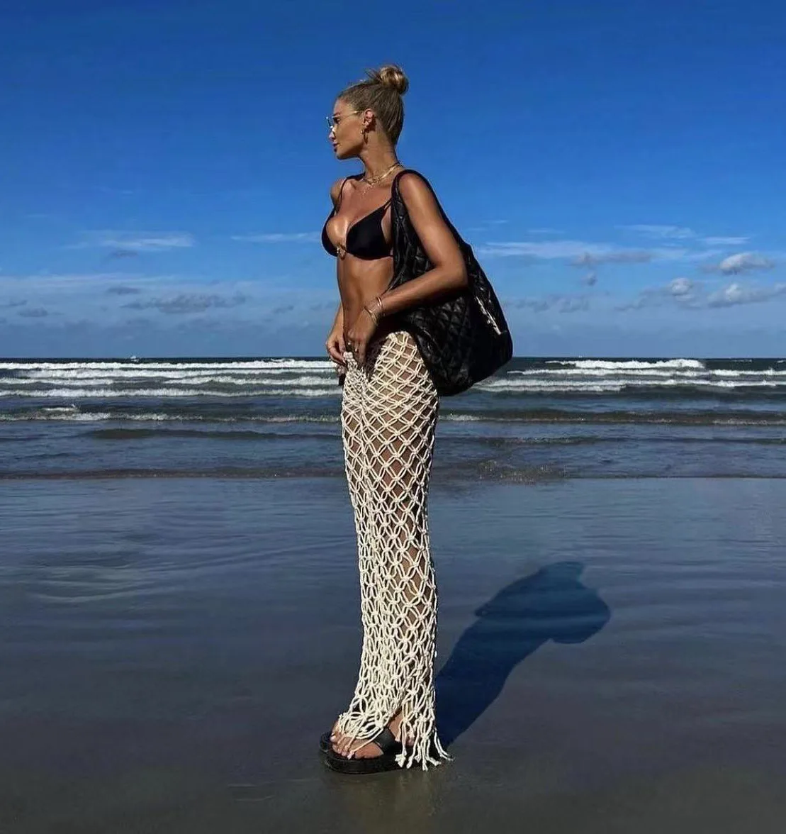 Beachapche Hand Macrame Sexy Hollow Out Tassels Pants  2025 Fashion  Trousers Women Swim Suits Beach Wear