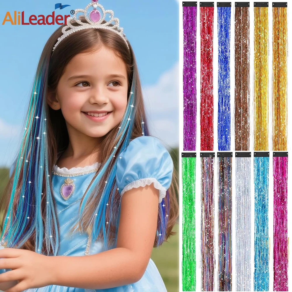 

15 шт., заколка для мишуры для волос 19,5 дюйма, заколка для феи, мишура для волос, термостойкие прямые блестящие аксессуары для растягивания волос для женщин