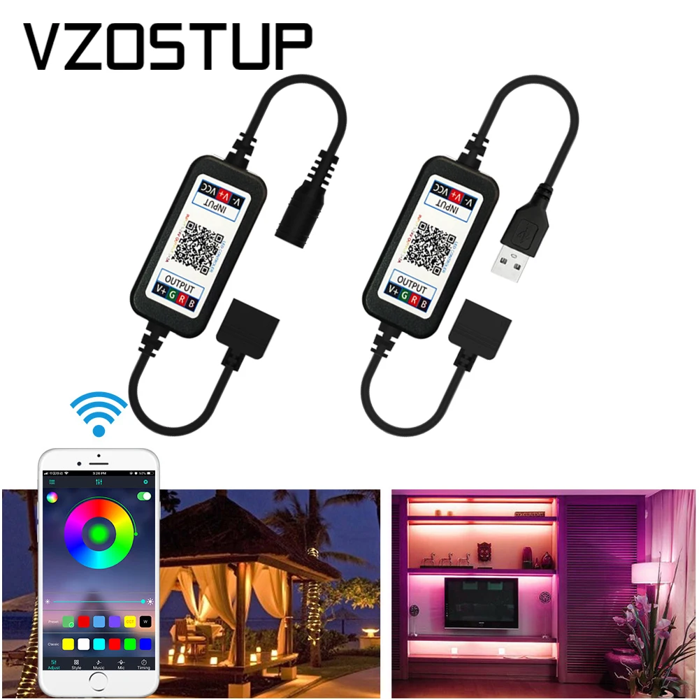 Pasek LED kontroler RGB bezprzewodowy Bluetooth-kompatybilny dla kontrola aplikacji DC USB 5V 12V 24V muzyka 5050 kolorowe taśmy świetlne