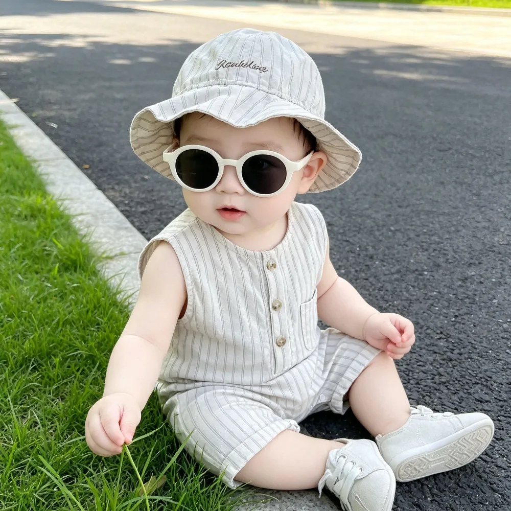Summer Baby Romper 0-2Years Casual Newborn Boy Girl Sleeveless O-Neck Pocket Striped Jumpsuit Outfits Loose Clothes