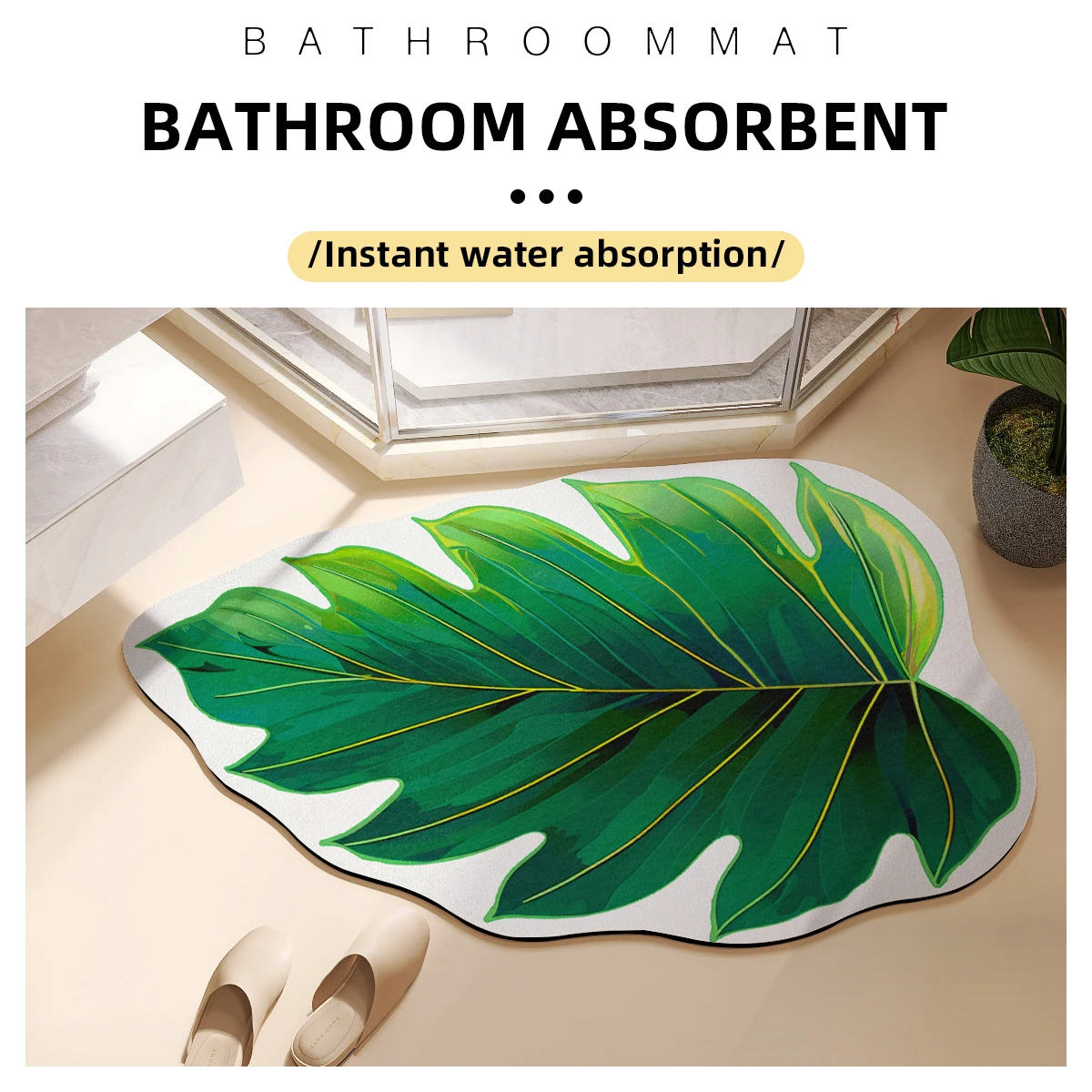 Diatomaceous Earth Green Leaf Bath Mat Bathroom Super Absorbent Floor Foot Mats Toilet Carpet Non-slip Shower Rugs Washable