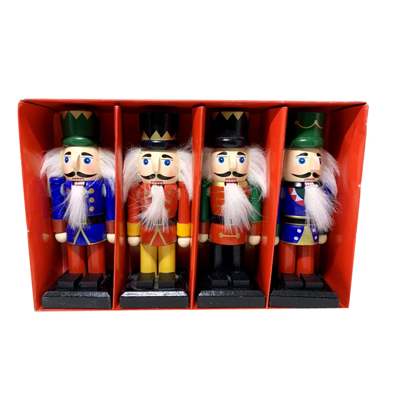 4pcs/Lot 15cm Movable Doll Puppets Thick Wooden Nutcracker Soldier Puppet Doll Novelty Christmas Gift Ht032