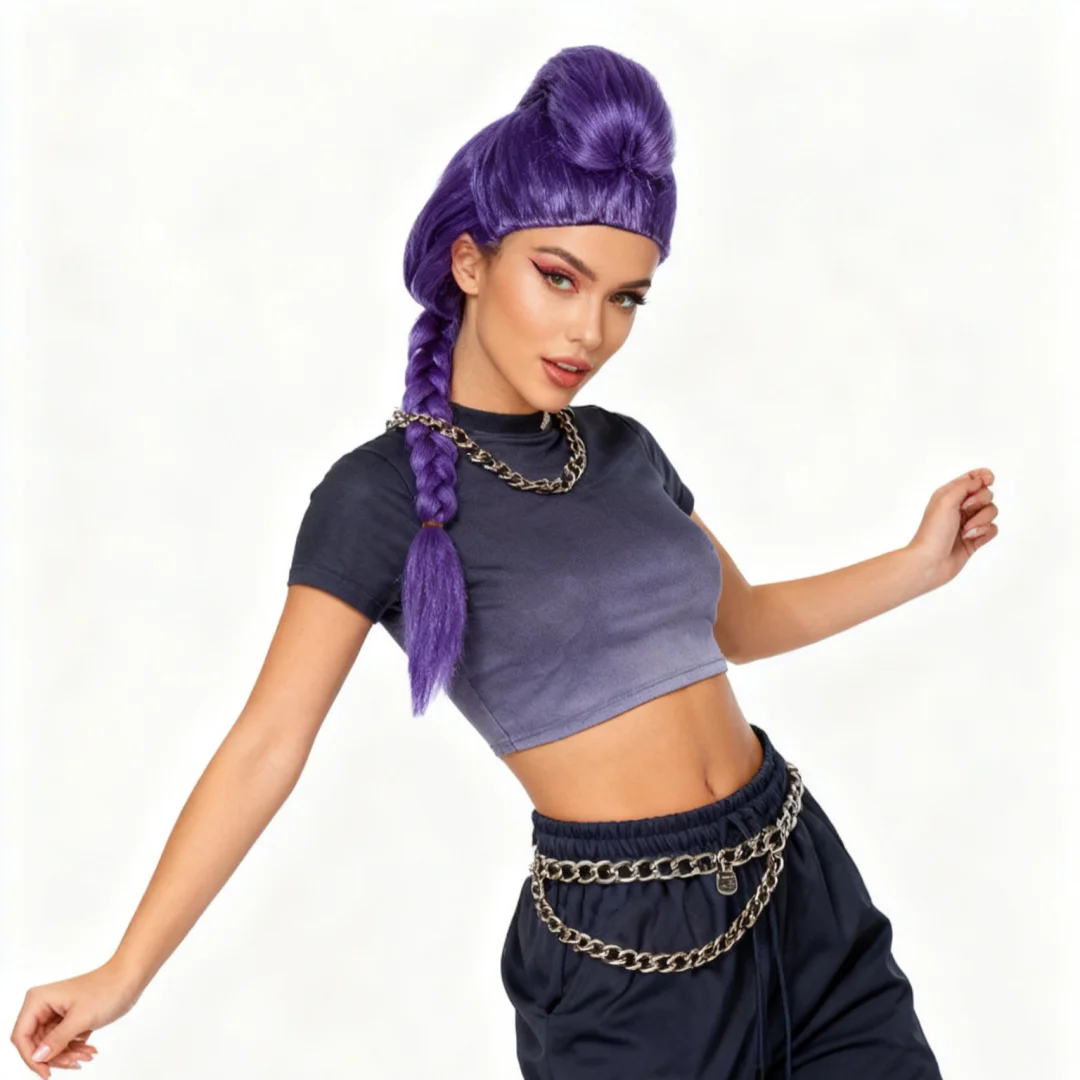 

Фиолетовый плетеный парик для девочек, длинный плетеный парик из мультфильма, костюм для ролевых игр на Хэллоуин, аниме-парик