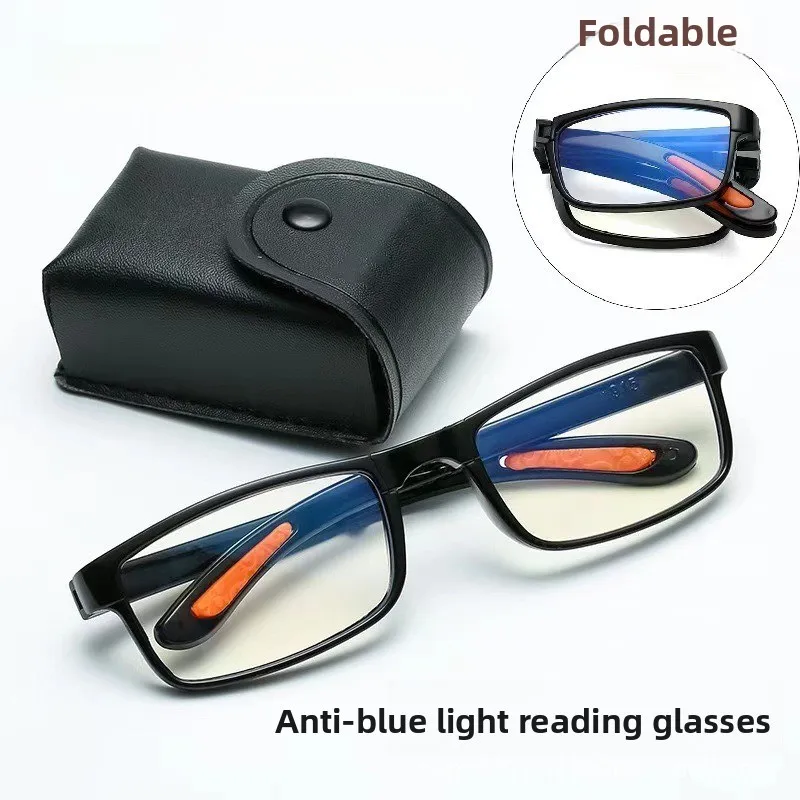 Anti-Blaulicht Faltbare Lesebrille mit Etui Presbyopie Retro Unisex Taschenbrille Tragbare Brille für Männer und Frauen