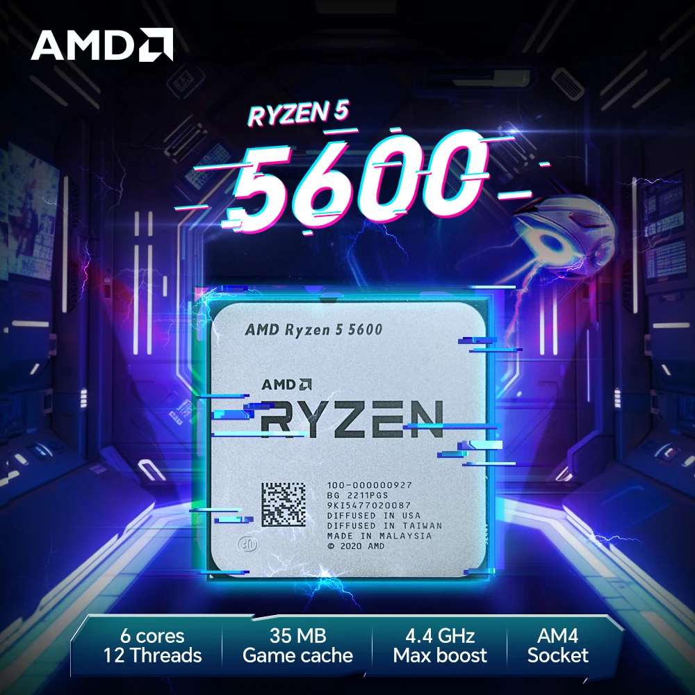 Processeur de jeu AMD Ryzen 5 5600 65W 3,5 GHz 7NM L3 = 32M 6 cœurs 12 threads R5 5600 DDR4 Socket AM4 mais sans ventil…