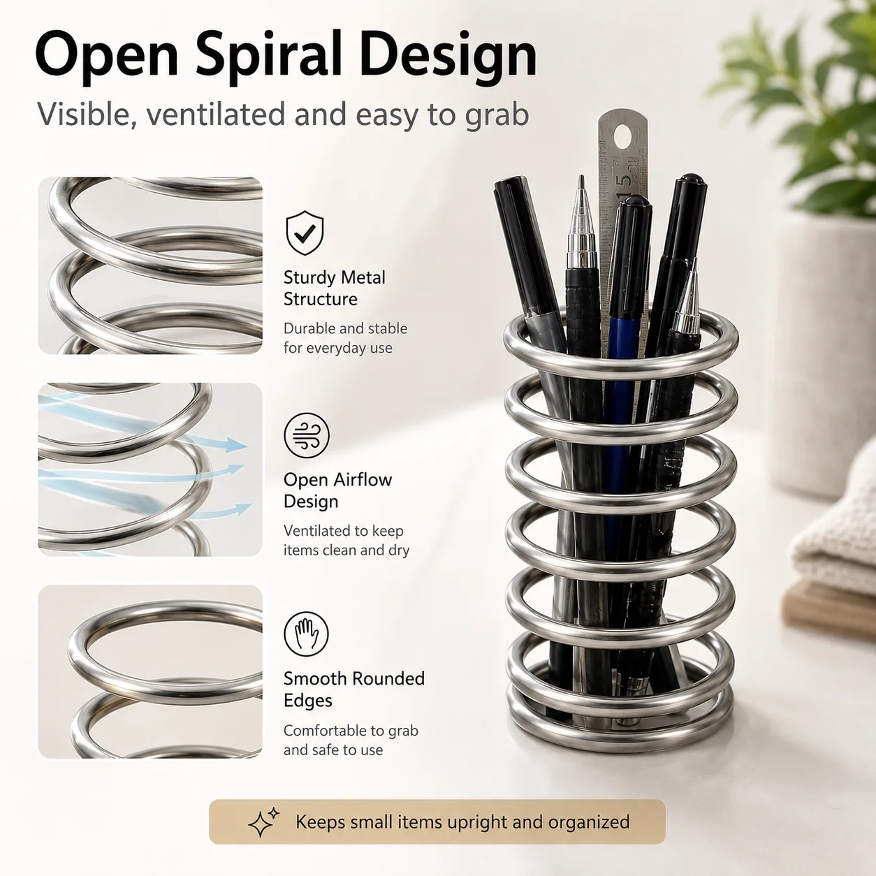Metal Spiral Holder Mini Flower Holder Desk Organizer Pen Toothbrush Makeup Brush Holder for Home Bathroom Decor