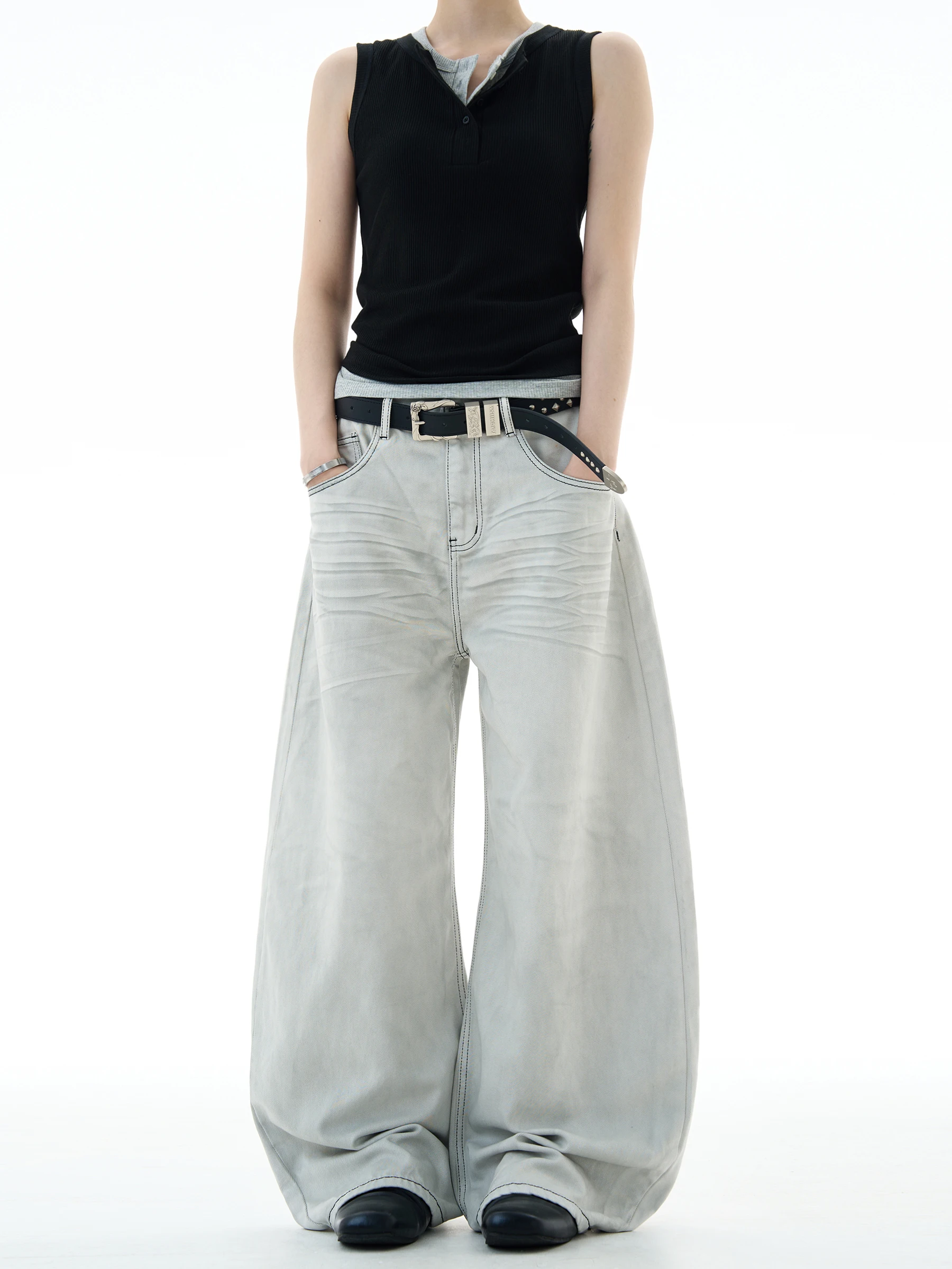 جينز رجالي فضفاض غير رسمي من MADWITCH American High Street Vintage من القطن بأرجل مستقيمة وسحاب متوسط الخصر يطير جميع الفصول