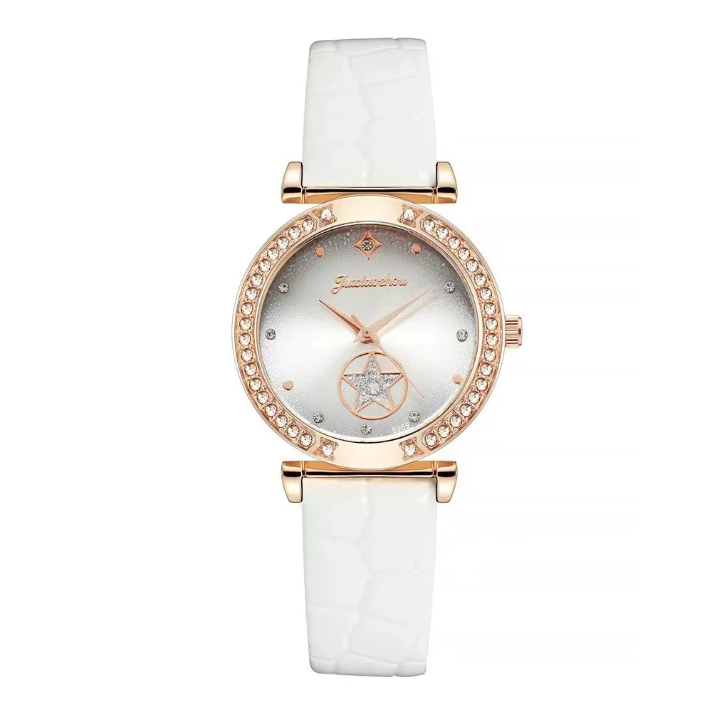 Fashionable, minimalist and personalized rhinestone women's belt watch with smooth leather belt and quartz watch for women