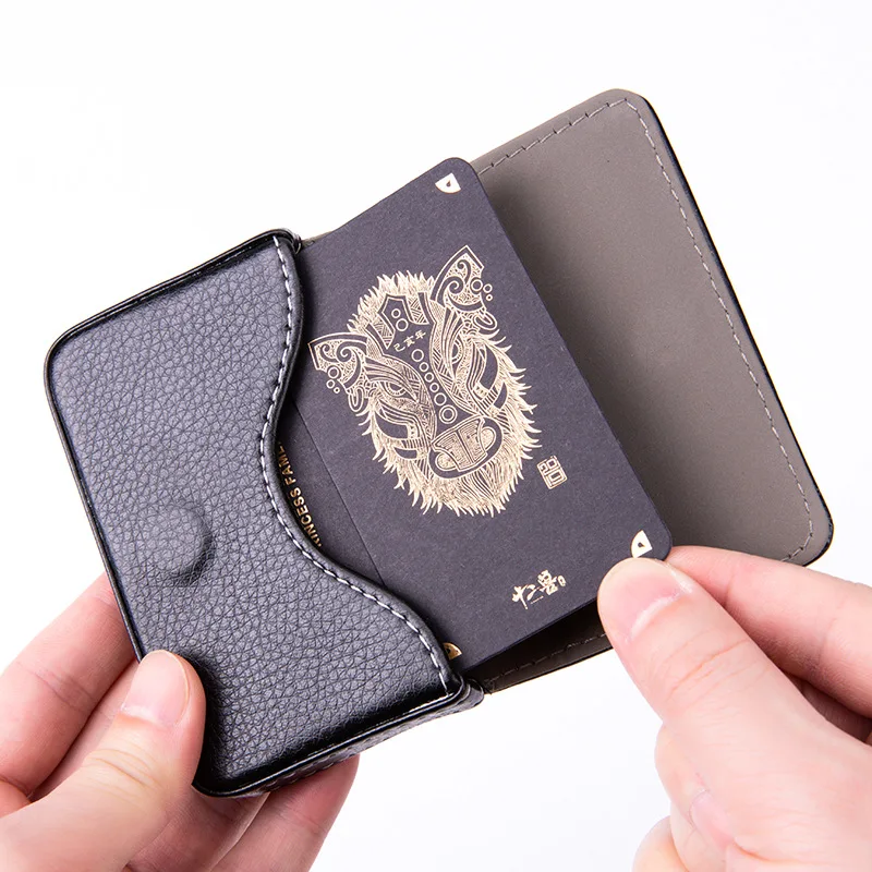 Simple Pu Leather Card Bag Bank Business Card Storage Box Portable Flip Cover Multifunctional Card Holder