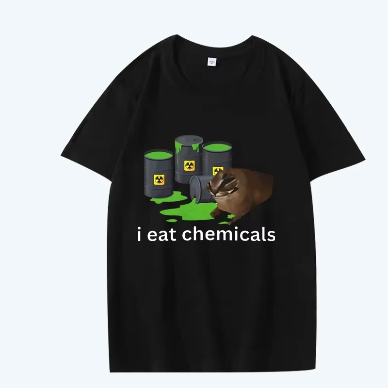 

Funny I Eat Chemicals Cursed Cat Meme T Shirt Men Women Cotton Short Sleeve Summer Print Unisex Plus Size Tops