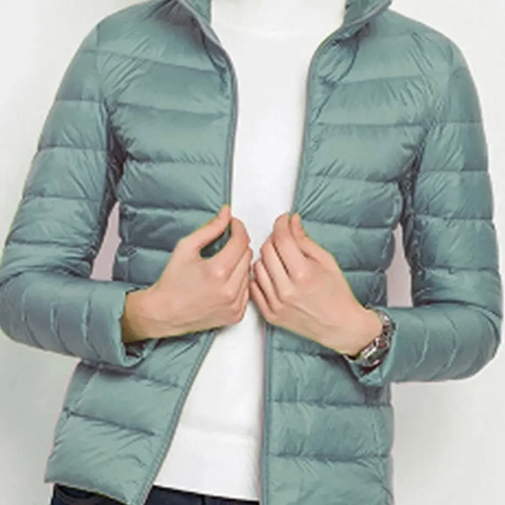 المرأة سليم صالح أسفل معطف الشتاء معطف الخريف الشتاء أزياء خفيفة الوزن الأبيض بطة أسفل الياقة #5