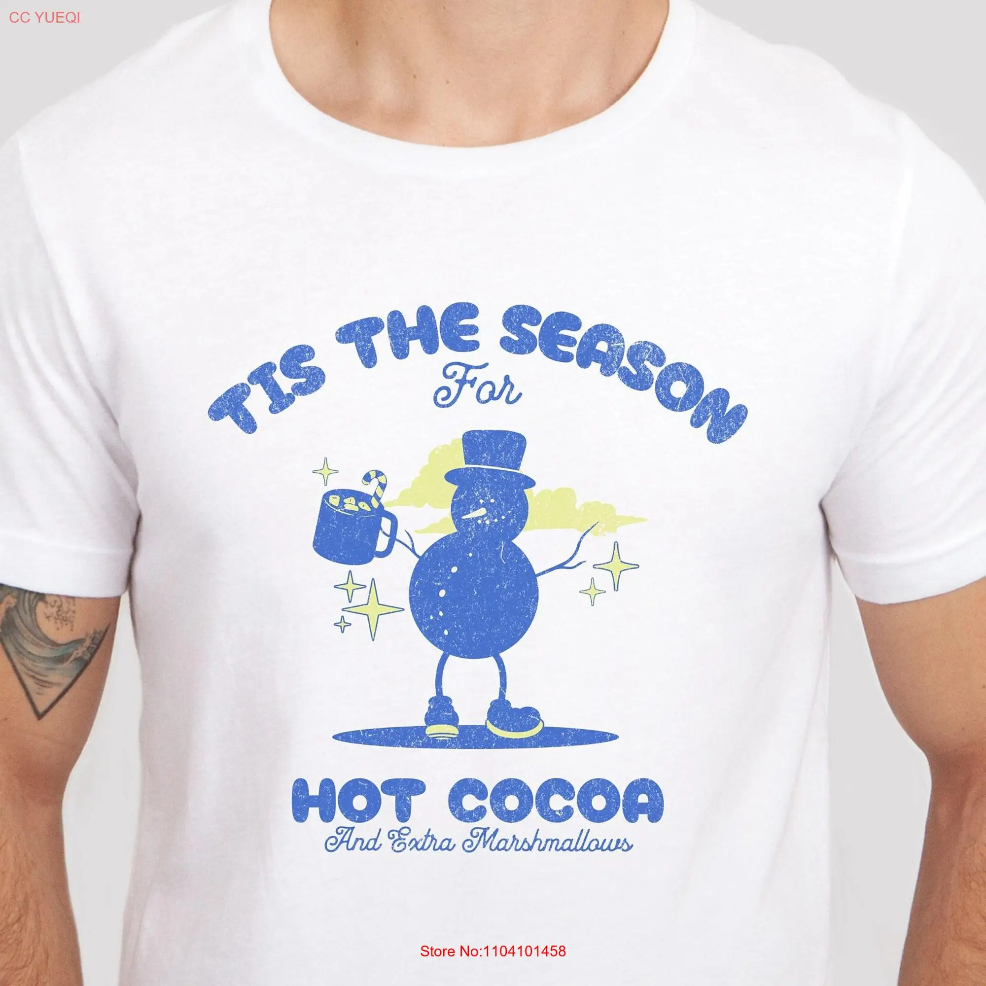 Retro Hot Cocoa T Shirt for Lover Vintage Snowman Winter Vibes Marshmallow Christmas long or short sleeves