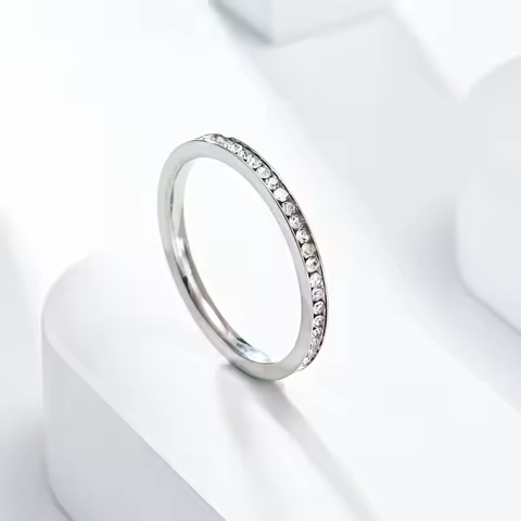 Unisex Luxury 2mm Stainless Steel Cubic Zircon Ring Gold Silver Color Adjustable Statement Band for Men And Women US Size 5-11