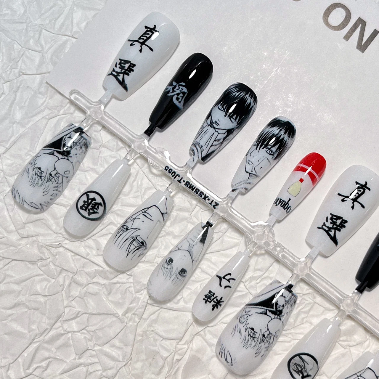 Hijikata Toushirou Sakata Gintoki Okita Sougo Anime Fake Nails Cartoon Simple Creative Black White Manicure Decoration Nail Tips