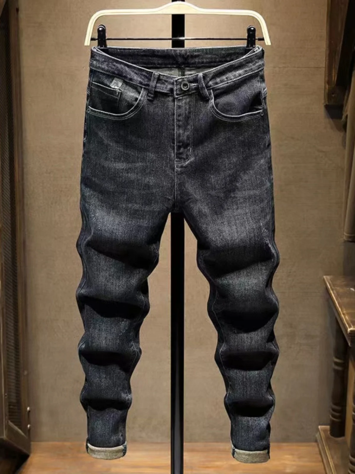 

Мужские джинсы премиум-класса в стиле ретро с вышивкой, модные, облегающие, эластичные, длинные брюки, весна-осень, корейская версия, повседневные брюки