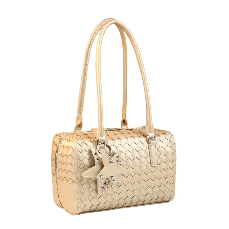 2026 New Hand-Woven Patterned Bag Women, Light Luxury, High-End Commuting Versatile Shoulder Handbag Tote Bag