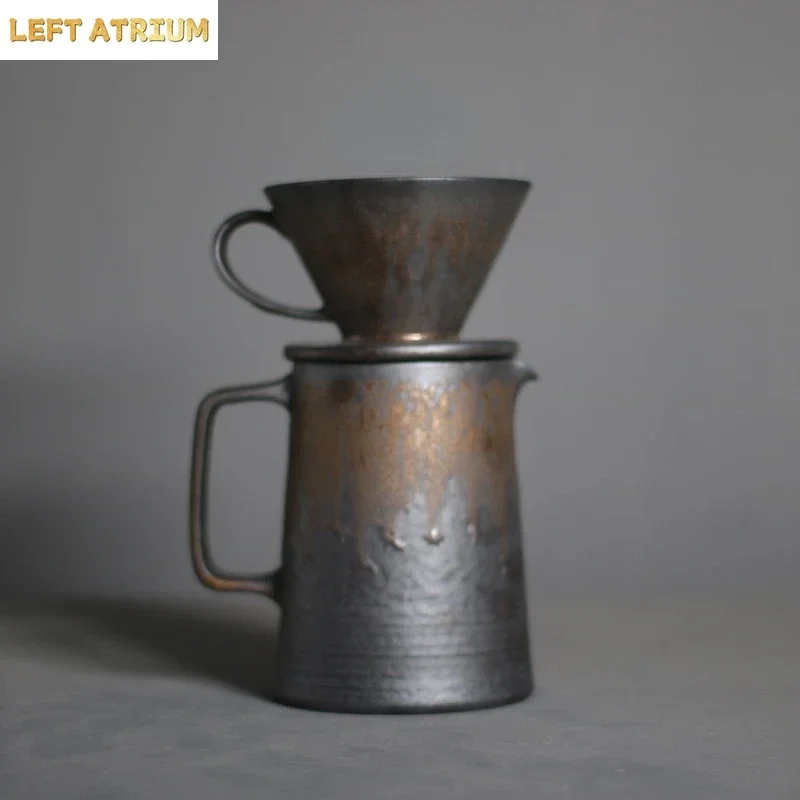 Ceramic Hand-made Gilt Coffee Pot Set Drip-type Filter Cup Sharing Pot Household Coffee Appliance