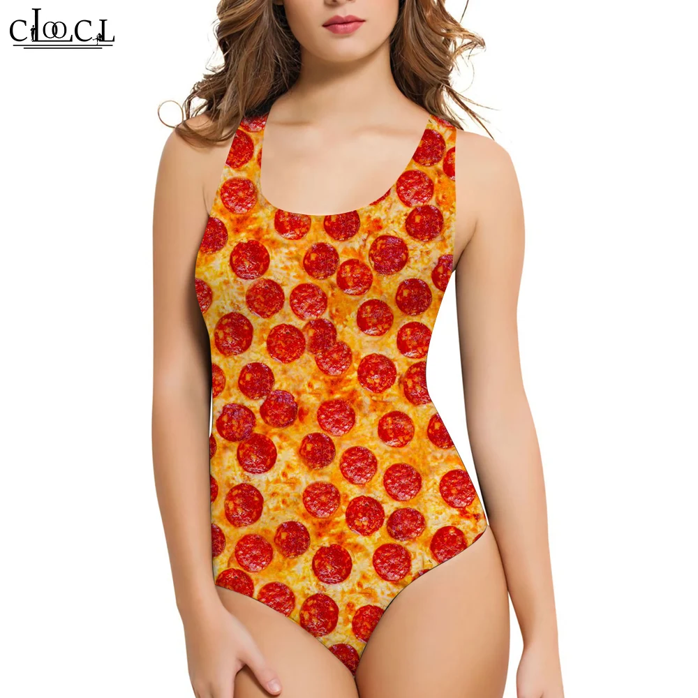 CLOOCL Fashion Ladies Sleeveless Swimsuit Gourmet Pizza 3D One-Piece Swimwear Casual Summer Women Bathing Suit Drop Shipping