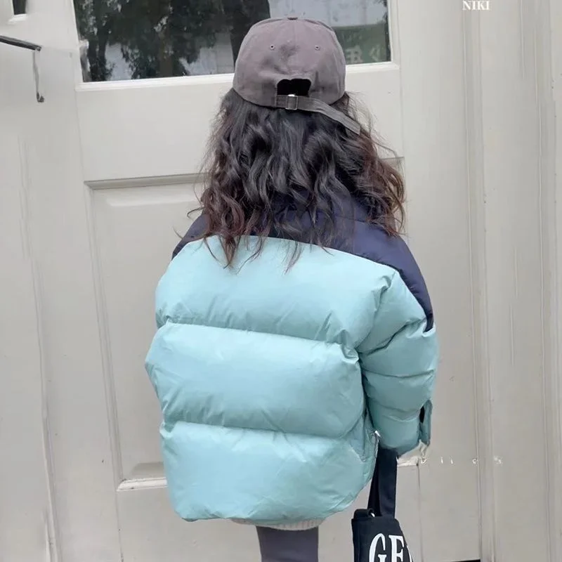 2024 New Girls Down and Cotton Jacket Baby Loose Bread Jacket Winter Clothing Thick Warm Jacket Baby Patchwork Windbreaker