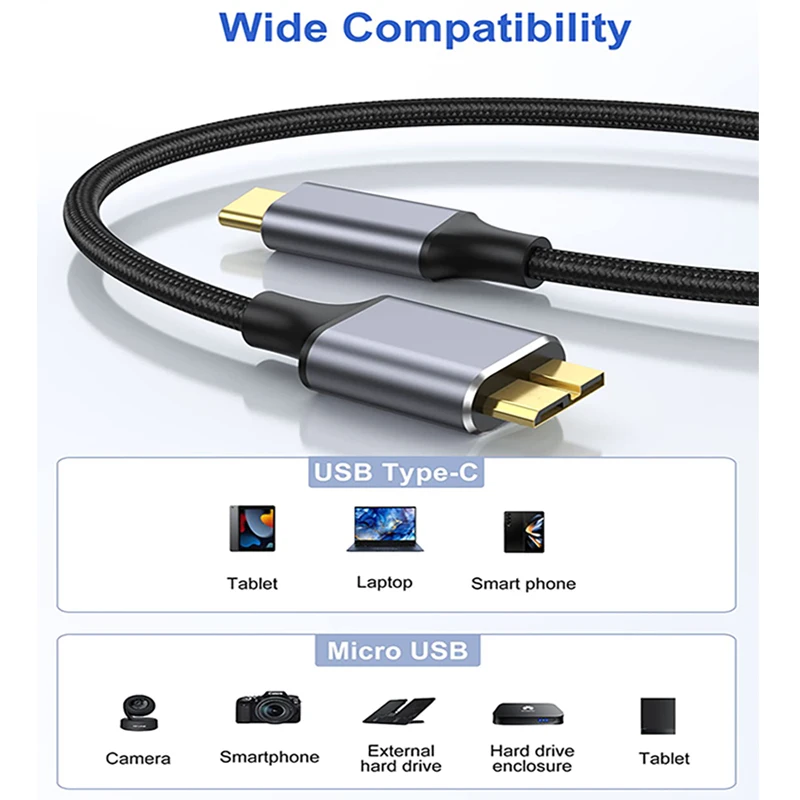 USB C to Micro B Cable Type C to USB 3.0 5Gbps Data Connector Adapter For phone PC Macbook Hard Drive Disk Camera HDD SSD Cord