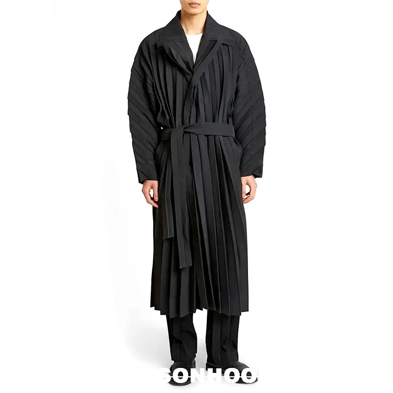 ISSEY Loose-Fit Trench Coat Japan Miyake-Style Pleated Oversized Draping Casual Mid-Length Coat