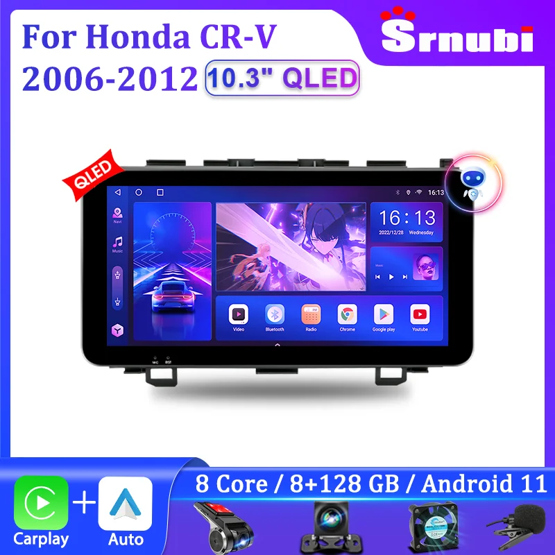 

Srnubi 10.3" Android 11 Car Radio for Honda CRV 2006-2012 Multimedia Player 2 din Carplay Stereo GPS DSP 1600*720P DVD Head Unit