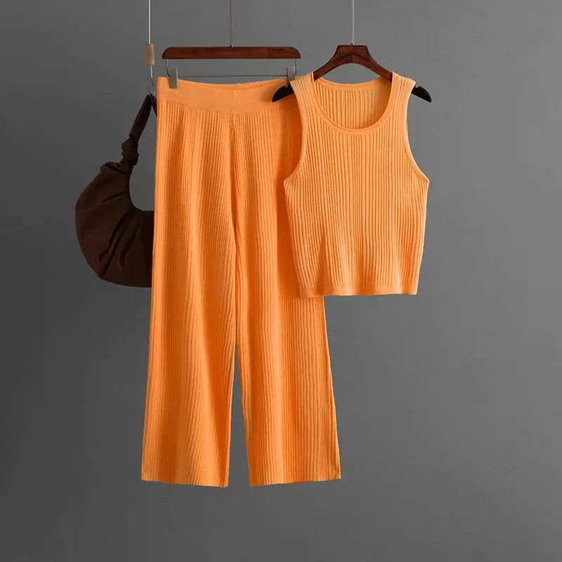 

Модный костюм, новый интерьерный женский топ без рукавов с круглым вырезом, вязаный комплект из двух предметов