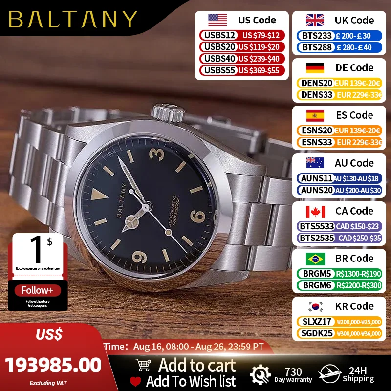 Vintage Collectible Watches - Baltany 36MM 1963 Explorer Watch Man
