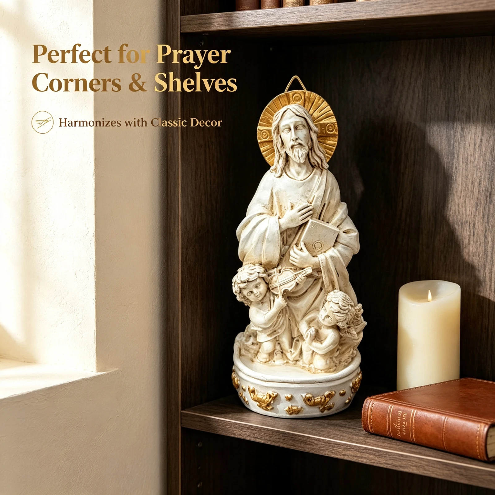Resin Jesused Statue With Angels, Holy Figure Religious Home Decor, Catholic Prayer Room Altar Ornament, Fathers Day Christmas