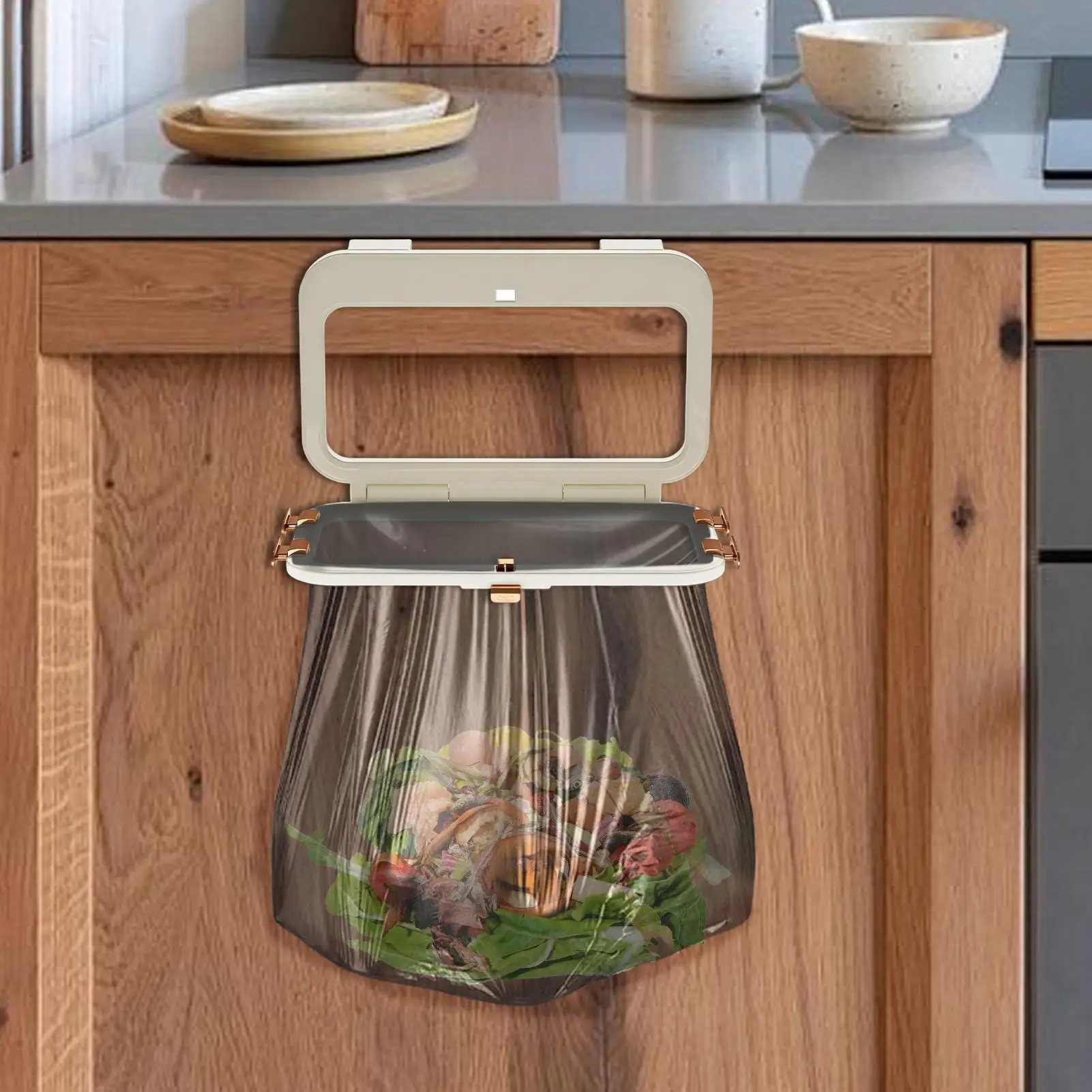 

Cupboard Door Trash Bag Holder Folding Holder For Waste Bin Garbage Bag Hangable Rack For Bathroom Drawer Balcony Home Kitchen