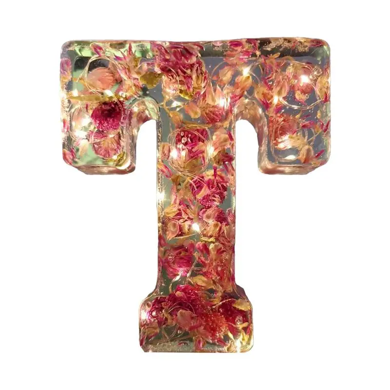 플라워 레터 야간 조명 장식 송진 램프, 이니셜 레터 및 드라이 플라워 크리에이티브 장식품, 테이블 램프 장식