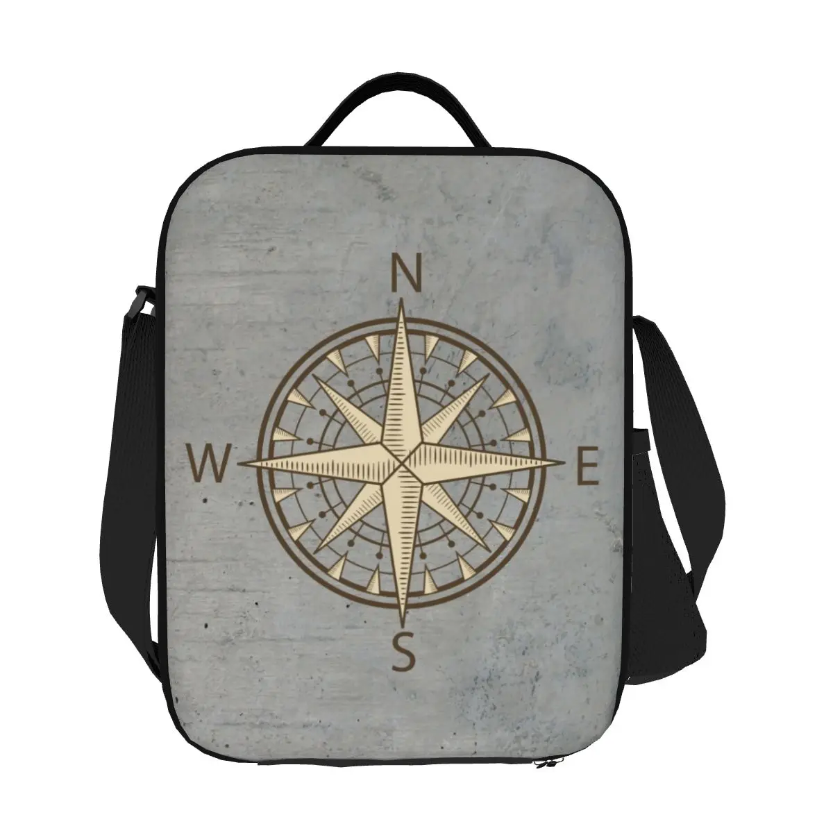 Custom Gray Compass Thermal Insulated Lunch Bag Women Nautical Resuable Lunch Tote for Work School Travel Storage Bento Food Box