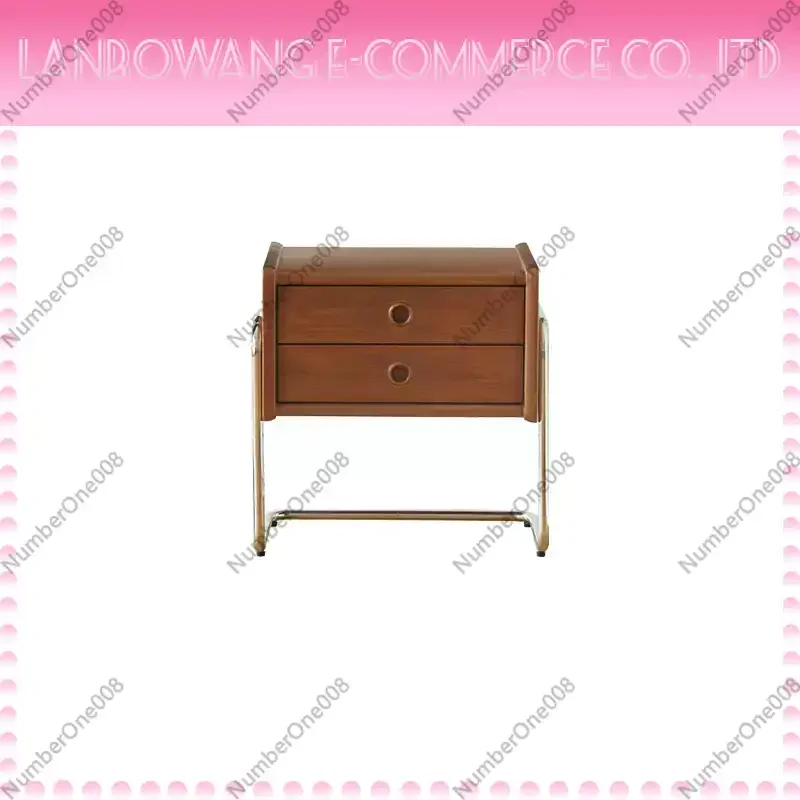 Minimalist Nightstand Vintage Solid Wood Bedside Cabinet Bedroom 2 Layers Drawers Storage Rack Versatile Scene Bedroom Furniture