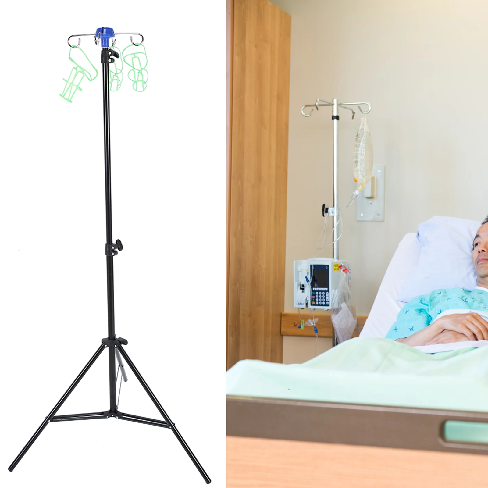 Portable IV Pole Drip Bag Stand Intravenous Foldable Pole Stand for Clinic Home Care IV Pole Aluminum Alloy Drip Irrigation Rack