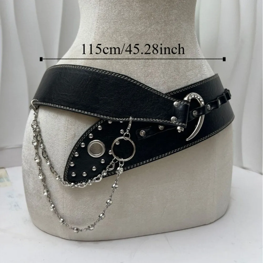 Retro vintage rebite cinto de couro resistente y2k cinto de cintura feminino chique punk vestido jeans cinto feminino