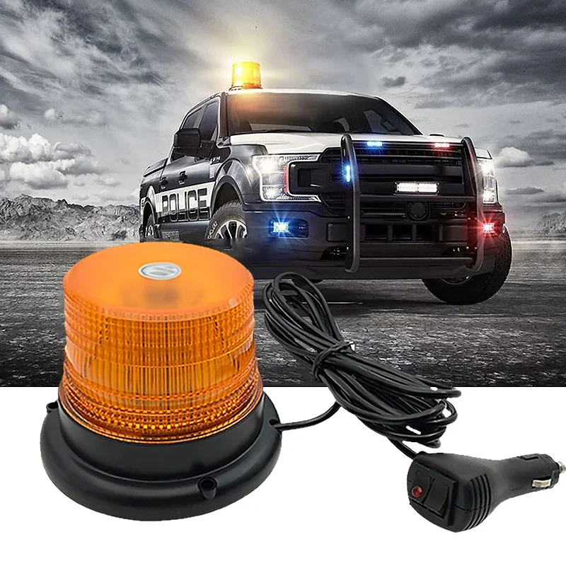 

40LED Car Emergency Strobe Light Amber Singal Safety Warning Flashing Beacon Strobe Lamp Magnetic Base for Truck Trailer 12V-24V