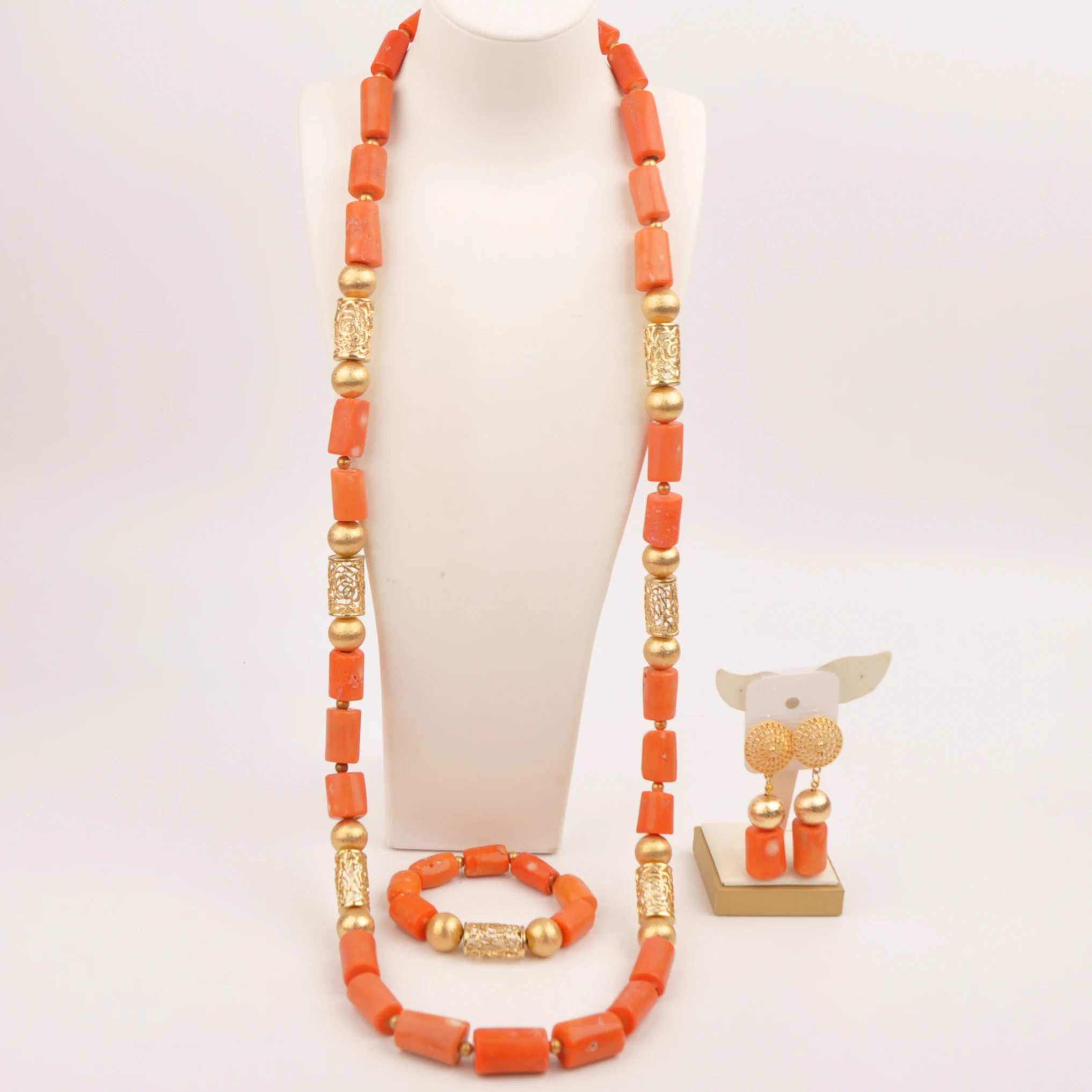 48inches Original Orange Coral Necklace Groom Jewelry Sets