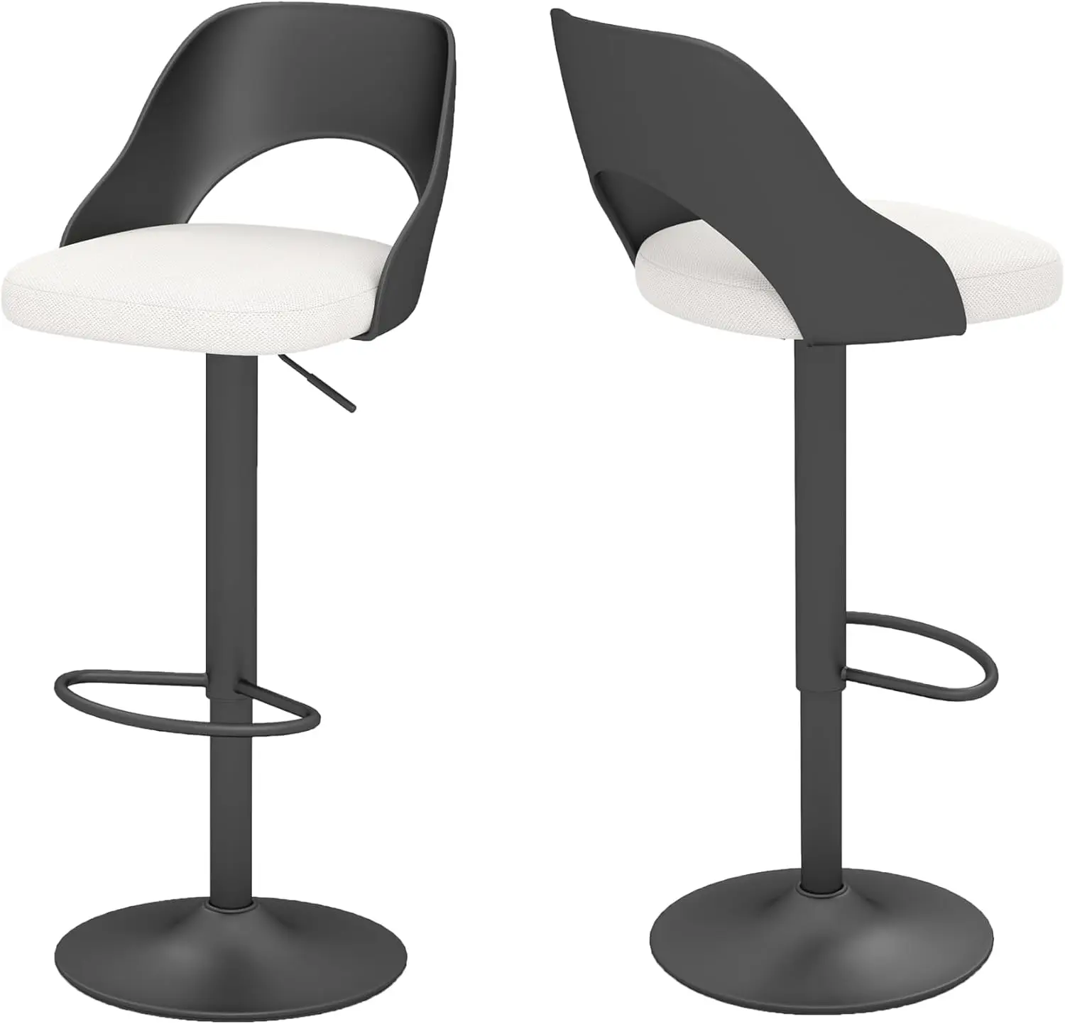 

Modern Barstools Set Of 2, Height Adjustable Swivel Counter Bar Stool With Hollowed-Out Pp Back, Upholstered Bar Chair With Bla