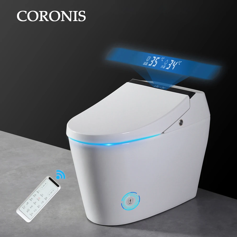 Luxury One Piece Intelligent Toilet Foam Shield Anti-Splash Heated Seat Remote Control Included Floor Mounted For Bathroom Use
