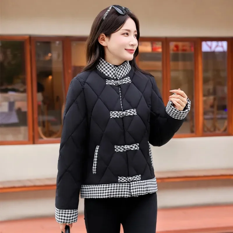 Cotton-Padded Women Padded Down Cotton-Padded Jacket Autumn Winter New Chinese Style Fashion Diamond Loose Coat Padded Jacket