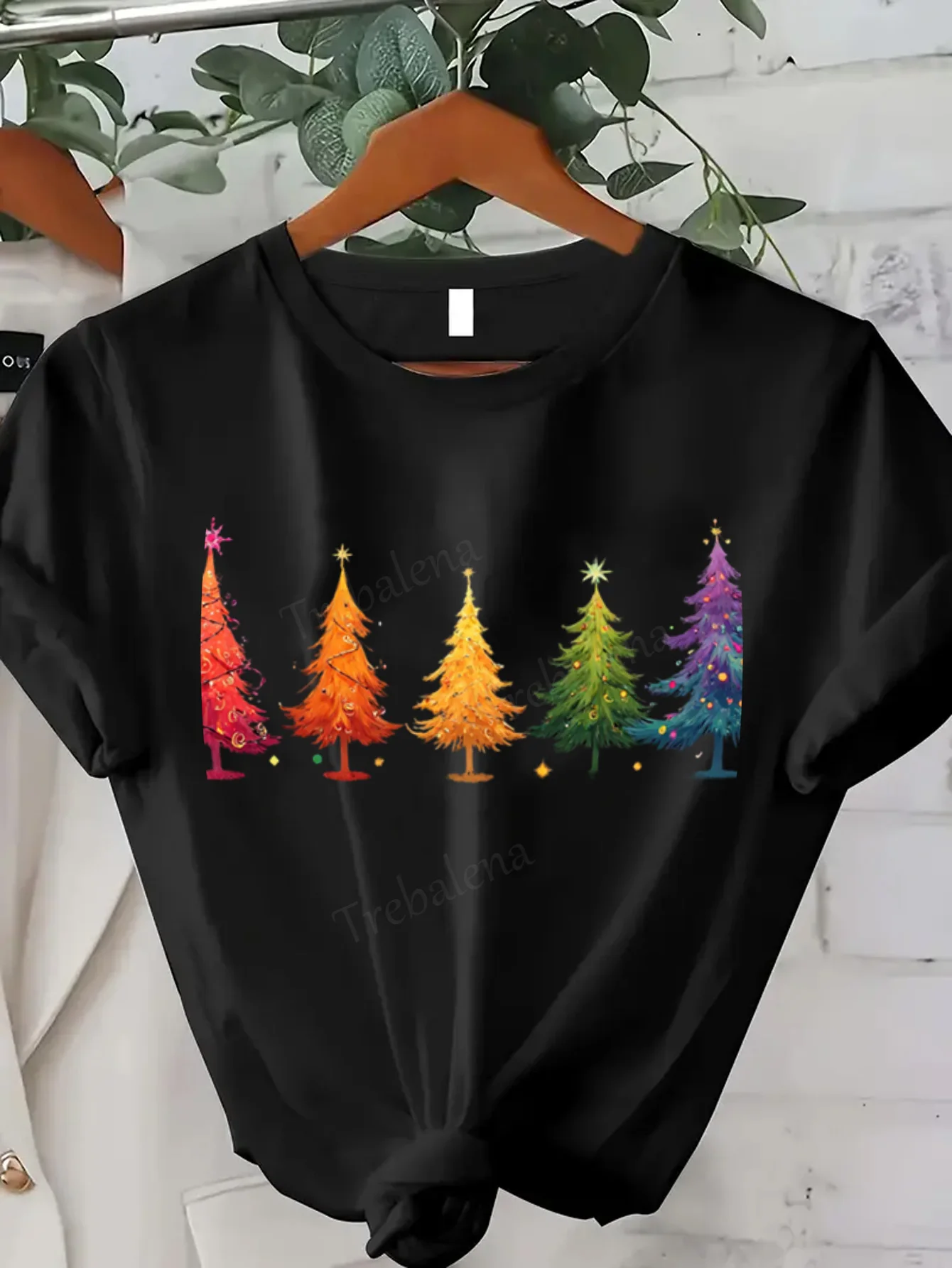 

Women T-shirt Colorful Christmas Trees T-Shirt for Women, Festive Holiday Style