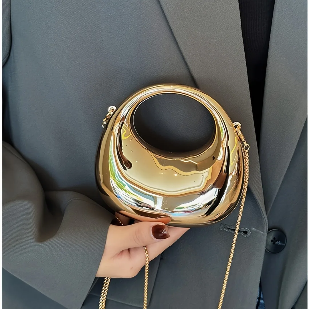 Mini goldene Abendtasche, Geldbörsen und Handtaschen, luxuriöse Designer-Umhängetaschen, lustige Form, Party, Hochzeit, glänzende Clutch aus Acryl – Detail 8