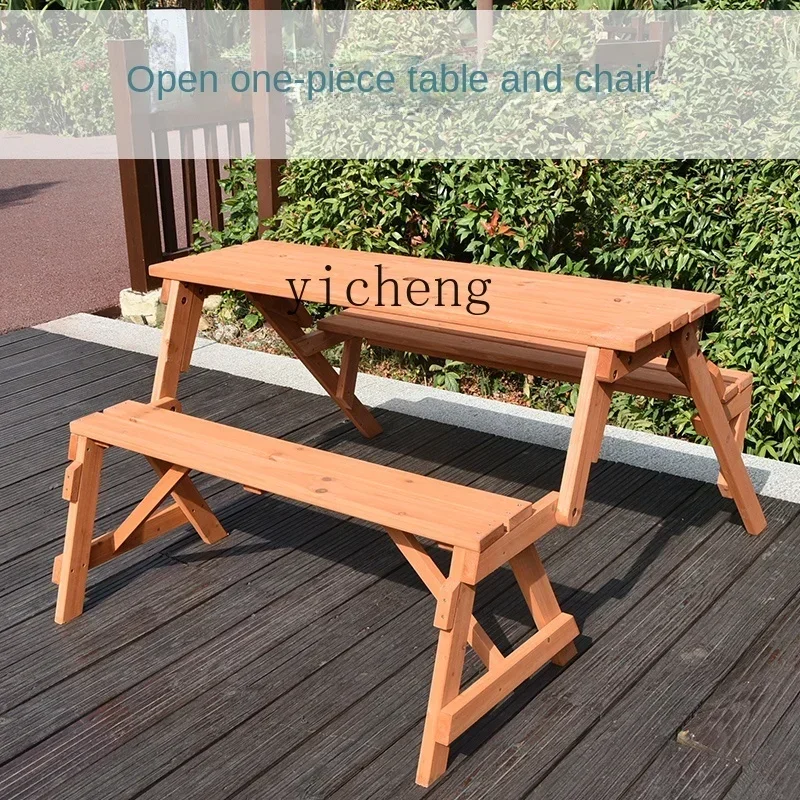 YY-Outdoor Bench Park Chair Dual-Purpose Table Leisure Balcony Solid Wood Garden