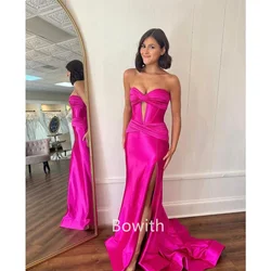 Bowith Mermaid Evening Party Dresses Satin Strapless High Slit Long Dress for Birthday Party Prom Gowns vestidos de noche